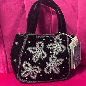 Glamorous Black and Silver Mini Bag with Crystal Bows